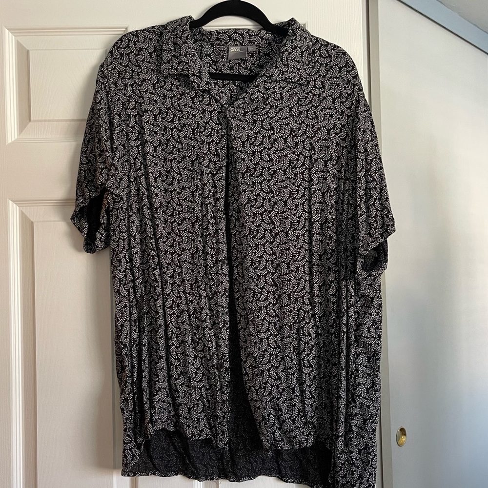 Black printed button down shirt